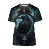 Summer Hot Sale New 3D Printing T-Shirt Crow Printing Round Neck Short Sleeve Horror Fashion Casual Men Tops