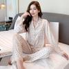 Пижама для женщин на весну и лето, простой и удобный комплект домашней одежды из ледяного шелка с длинными рукавами большого размера