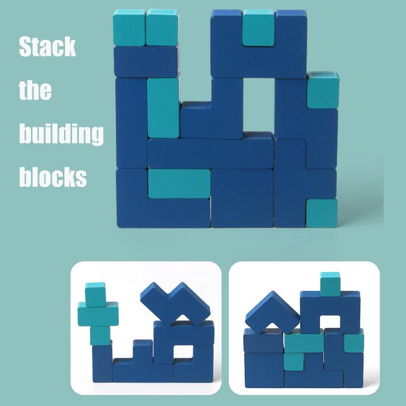 Wooden Buliding Blocks Puzzle with Hint Cards, Cultivate Children's Logical Thinking And Hands-on Ability, Brain Teaser Toy