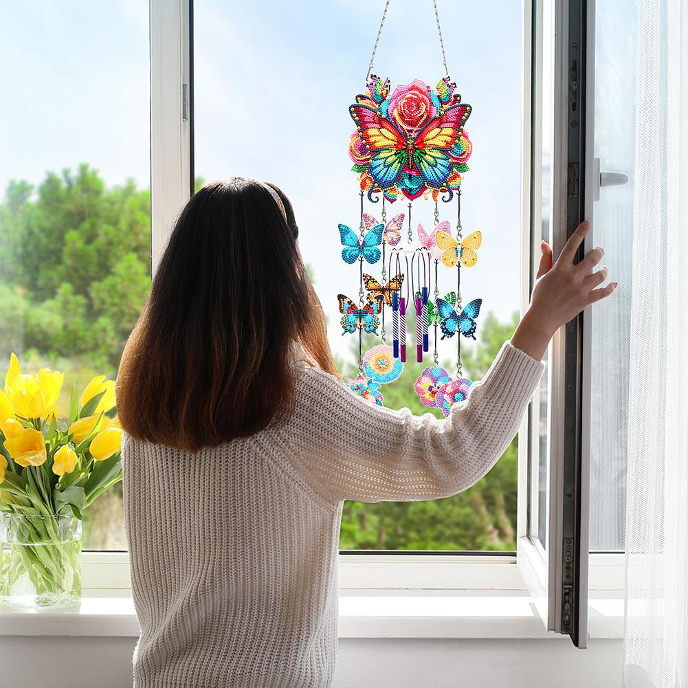 Музыка ветра в виде бабочки, двусторонняя алмазная мозаика, подвеска, 5D DIY, подвеска с точками из алмазной мозаики для декора стены дома