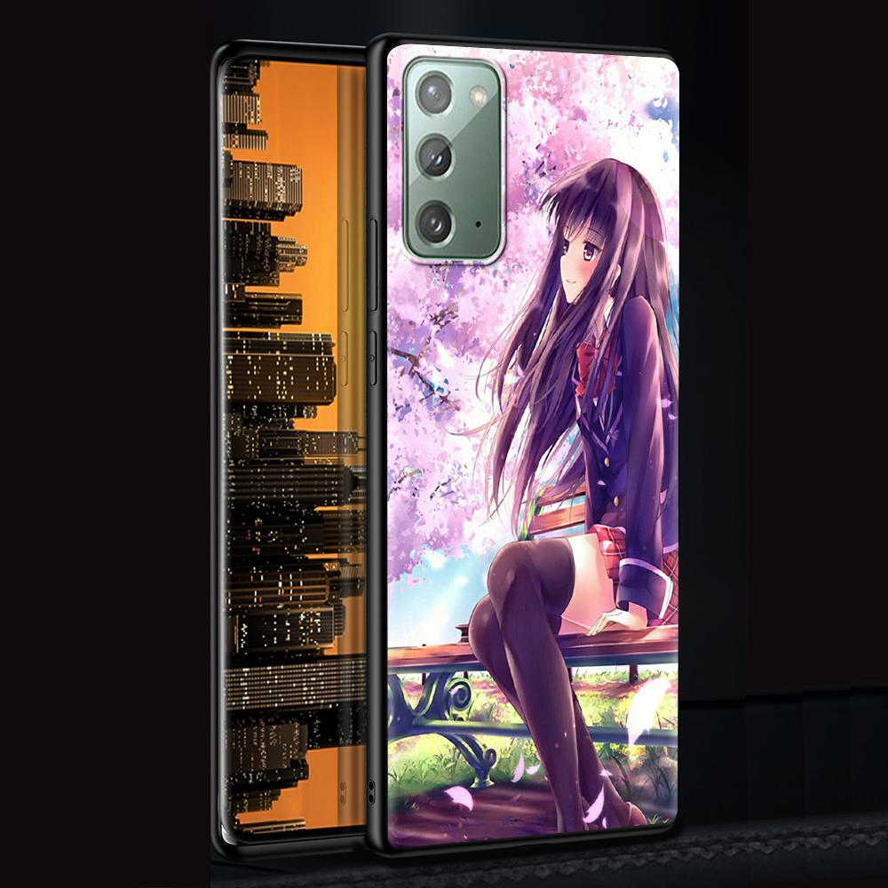 Аниме Чехол Девушка с цветущей сливой и вишней для Samsung Galaxy Note 20 Ultra 10 Lite 9 8 A12 A52 A51 S20 FE Черный Мягкий Чехол для телефона