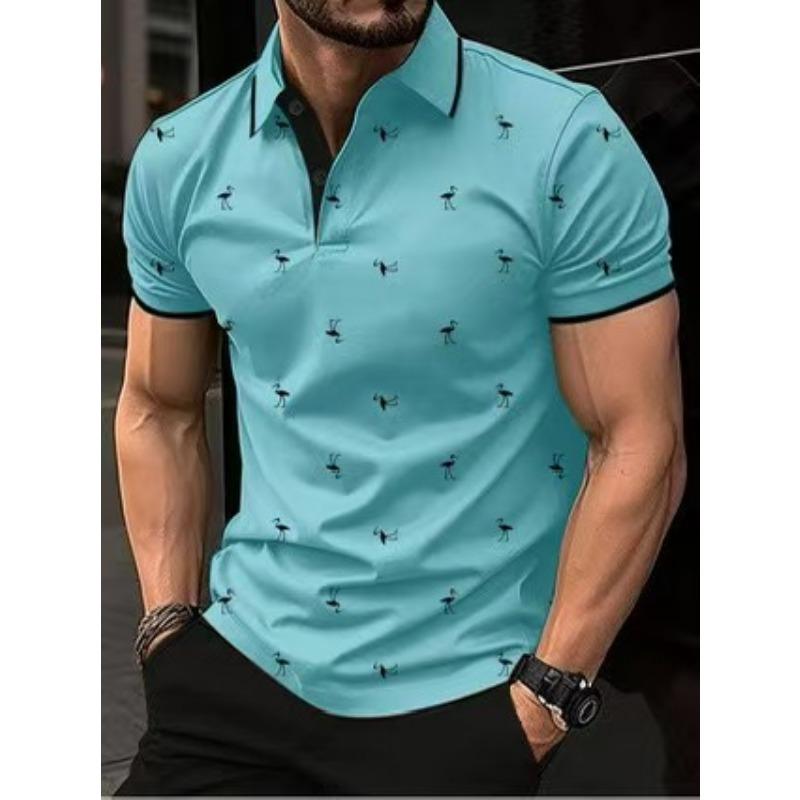 Men's Polo Shirts Short Sleeve Print Golf Shirts Fashion Casual Beach Collared T-Shirts