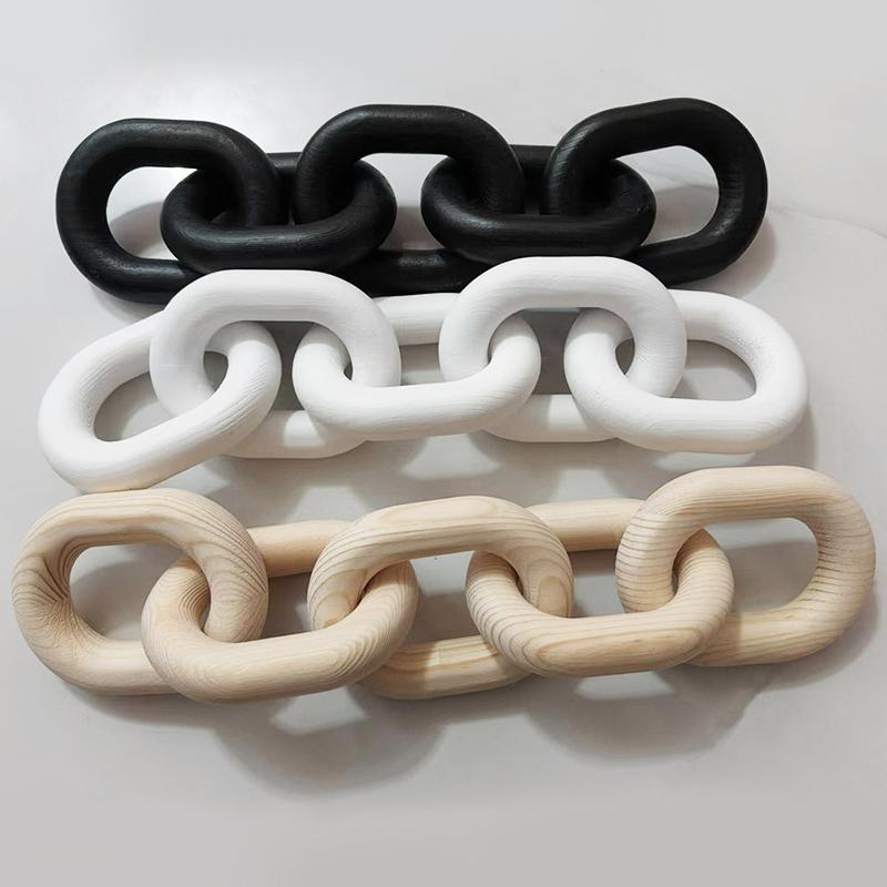 1PC Farmhouse Decorative Pendant Table Farmhouse Wooden Ornament 5-Link Chain Wooden Chain Decoration Hand Carved 33x8x2cm