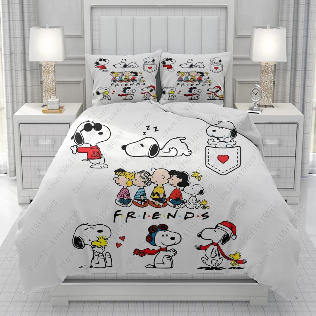 Fashion Snoopy 3D Children'S Bedding Set With Pillowcase Fitted Sheet 2/3pcs Bedding Set Anime Printed Home Decor 100%Microfibre