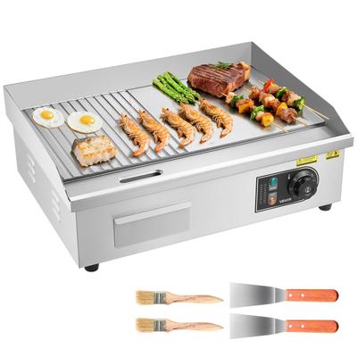 VEVOR Commercial Electric Griddle, 535 X 300 Mm, 3200W, 50-300 Degrees C Adjustable Temp Control, Stainless Steel Body, Half Grooved Half Flat