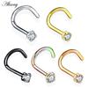 Alisouy 1PC Stainless Steel Crystal Nose Rings Piercing Rose Gold Color Screw Nazir Nostril Ear Stud Earrings Body Jewelry 20G