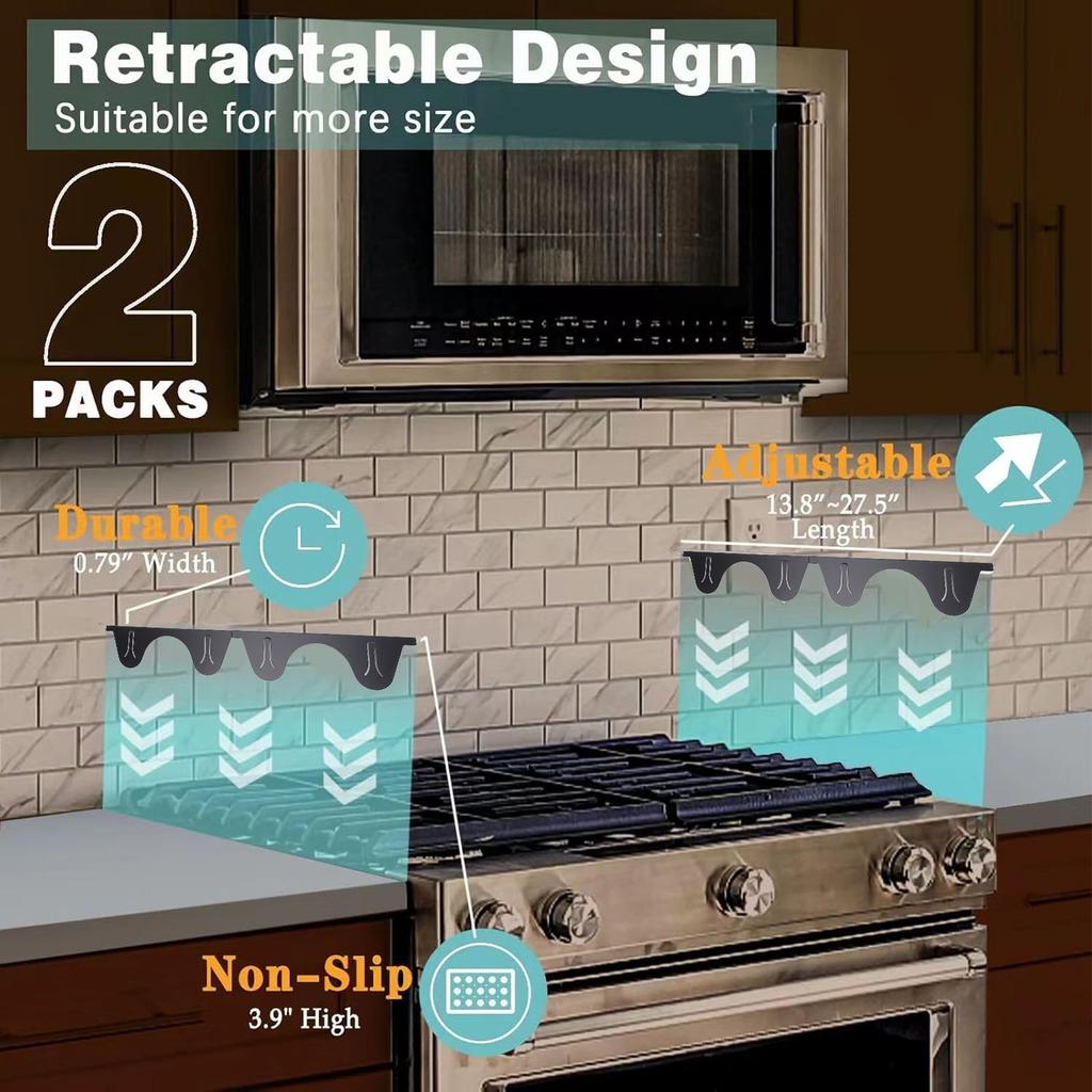 2 пары крышек для зазоров плиты из нержавеющей стали, наполнитель для зазоров плиты, комплект накладок для плиты, защита от зазоров плиты, термостойкая, регулируемая длина 35-70 см, черная