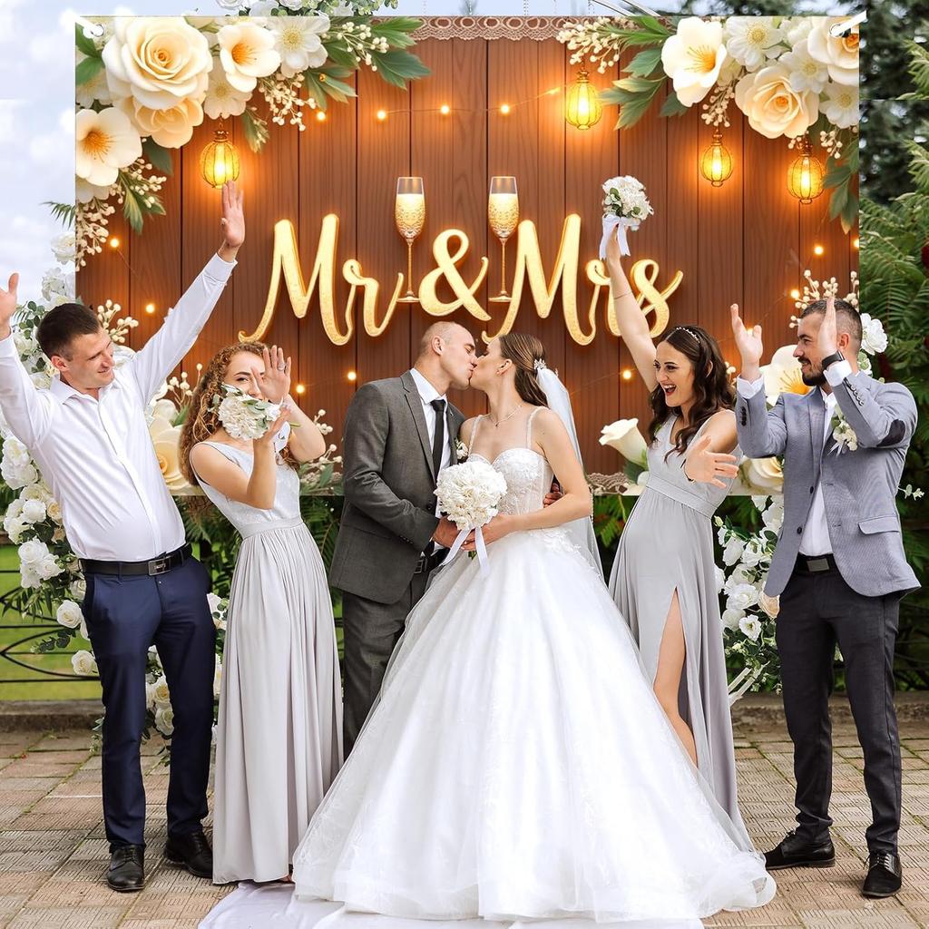 Свадебный Баннер-Фон «Мистер и Миссис» Декорации для Вечеринки Баннер «Помолвлены» Реквизит для Фотозоны Декорация для Свадебной Вечеринки-Душа Гостей Декор для Банкета Девичник Невесты