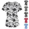 Women's Fashion V-neck Short Sleeve Workwear With Pockets Printed Tops