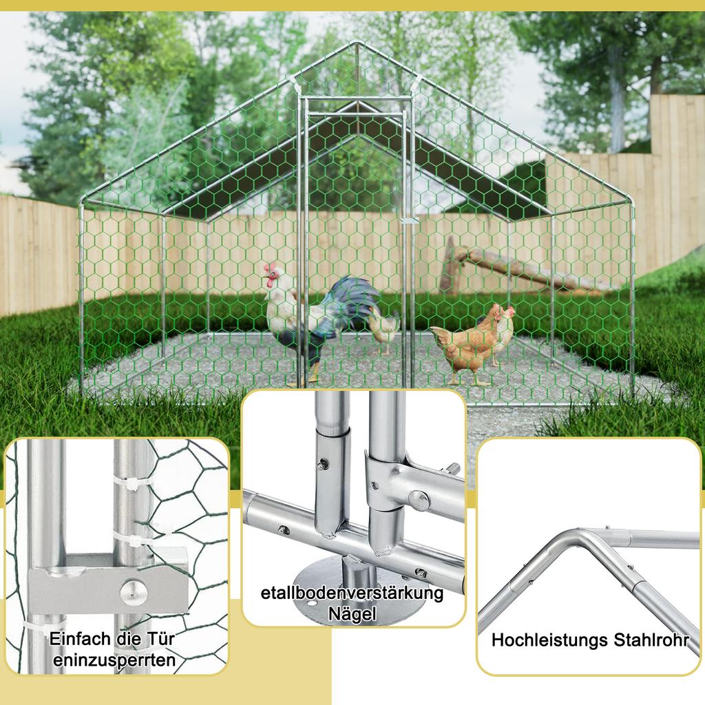 Free-Range Enclosure Chicken Coop 3x4x2m with Safety Lock and Waterproof PE Cloth, Metal Enclosure for Chickens, Rabbits and Other Small Animals