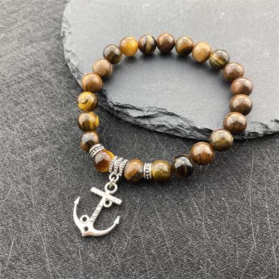 Молитвенный мужской браслет из натурального камня с якорем из гематита, мужской классический браслет ручной работы 8 мм из лавового камня, браслет для мужчин, ювелирное изделие, подарок