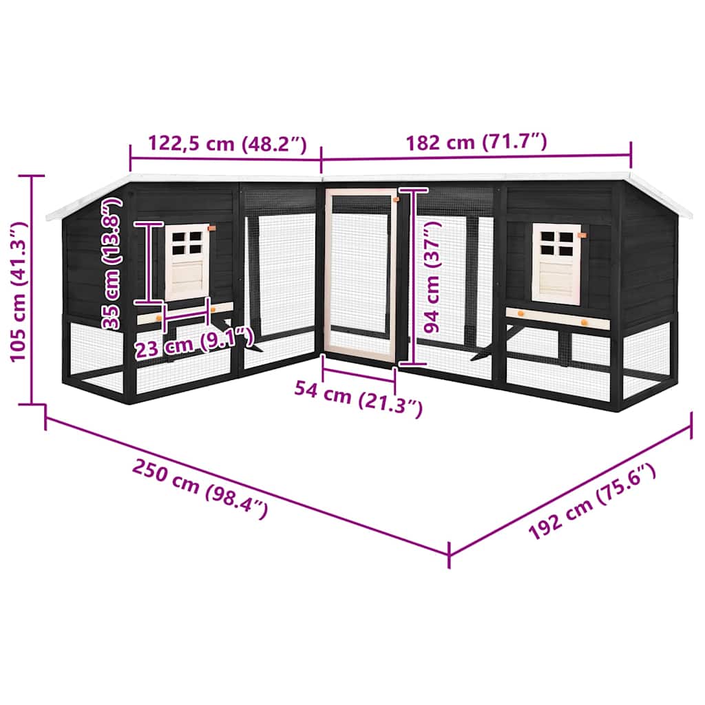 Rabbit Hutch with Run Grey and White Solid Pine Wood