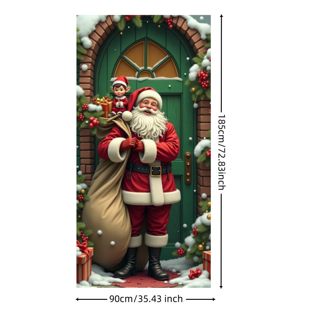 Vivid Santa Claus Send Gift Christmas Door Cover 35.43*72.83inch Banner Front Door Decoration 2025 Christmas Home Party Supplies