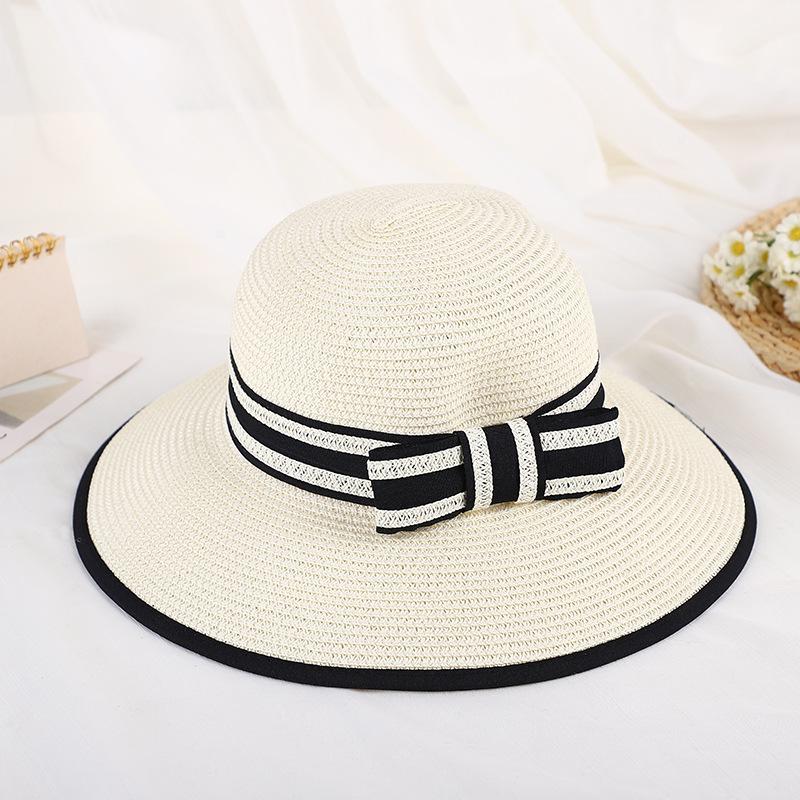 Summer fashion beach bow straw hat foldable sunscreen visor travel leisure face bucket hat