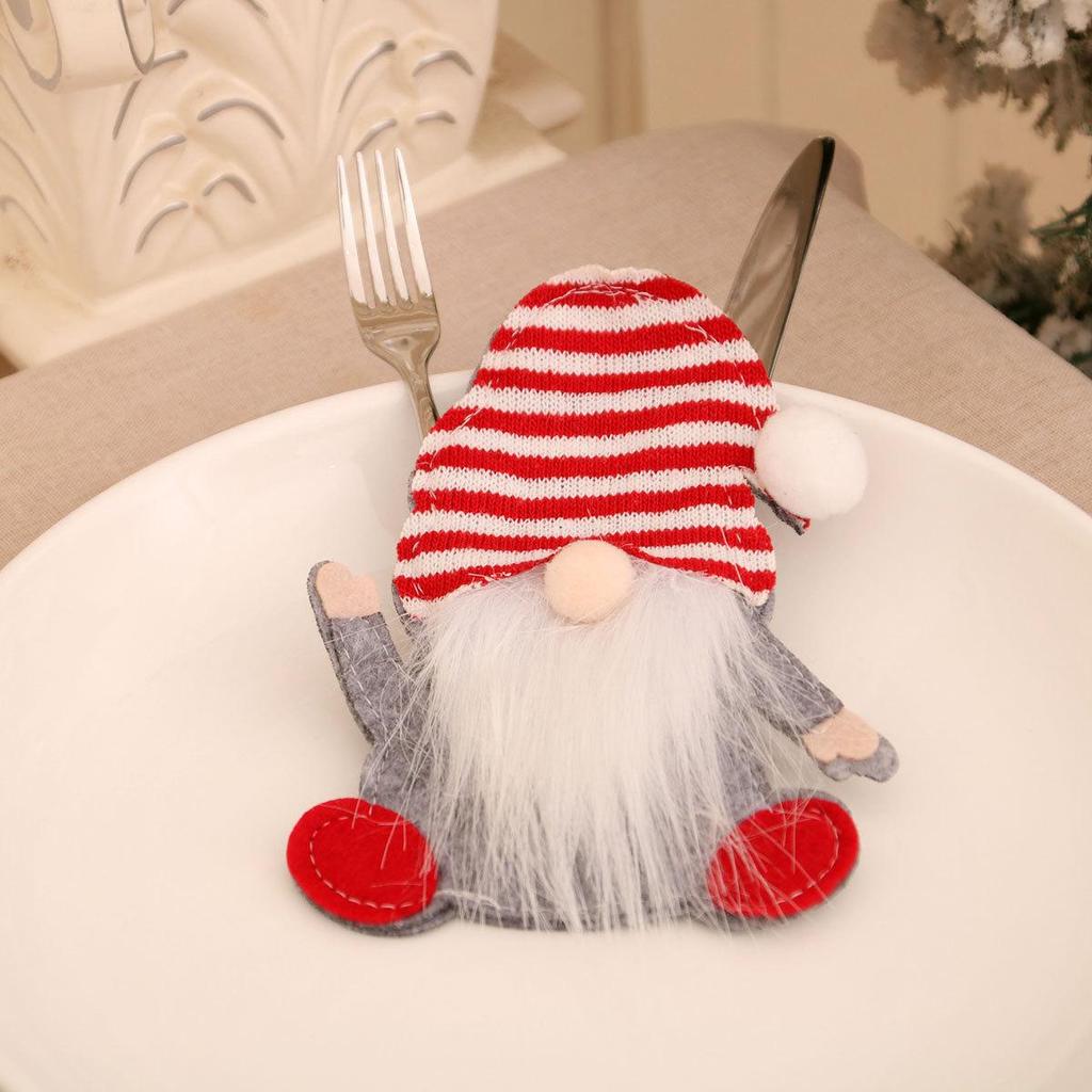 Rudolph Christmas Gnome Cutlery Set: No-Face Old Man Knife & Fork with Bag