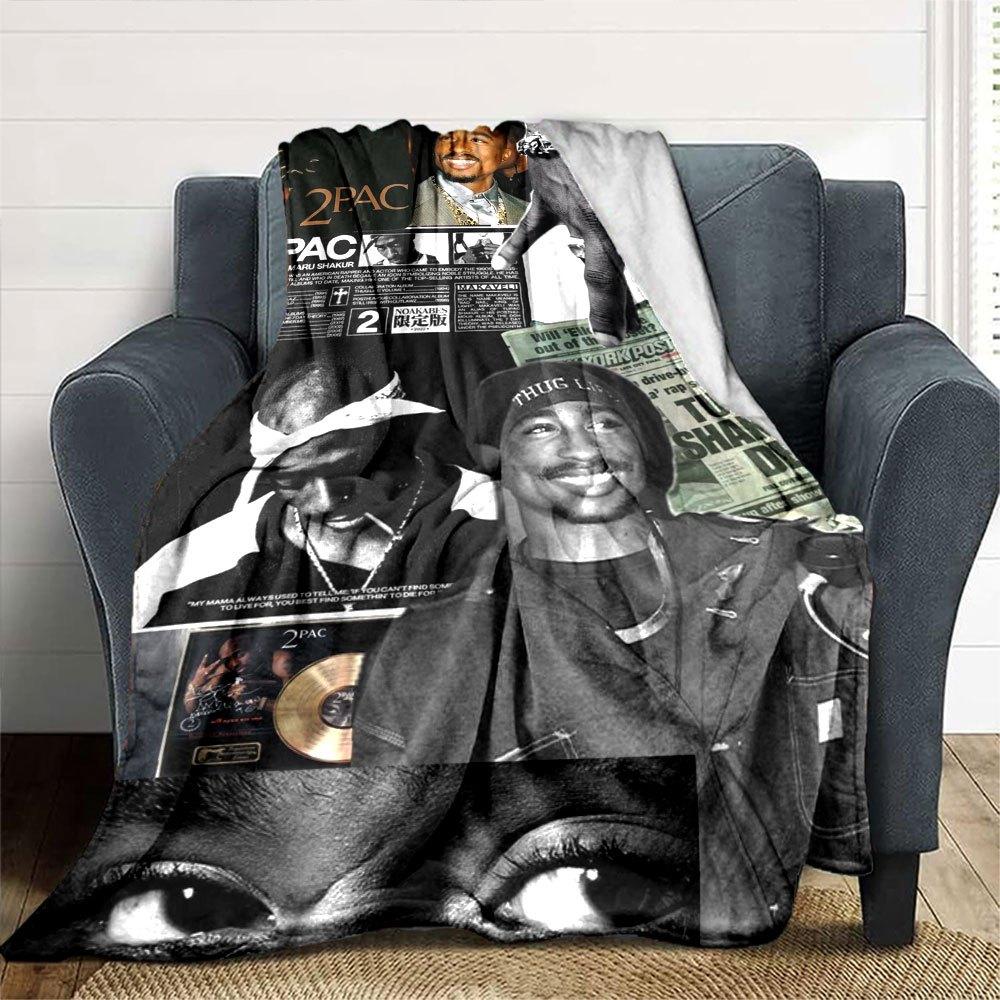 1 шт. Плед в стиле Hip Hop 2Pac, Мягкий, Легкий, Для всех сезонов, Многоцелевой плед для дивана, кровати, офиса и пикников, Французский стиль с культовыми обложками альбомов и цитатами