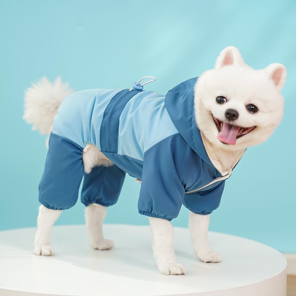 Thick Velvet Dog Raincoat Winter Warm Dog Four Legged Clothes Dog Hooded Jumpsuit  Daily Walk