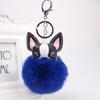 Fashion Fluffy Rabbit Fur Ball French Bulldog Keychain Pompom Key Chain PU Leather Animal Dog Keyring Holder Bag Charm Trinket Chaveiros