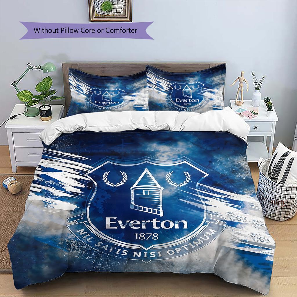 Everton F.C Pattern Bedding Quilt Set Home Decoration Gift (1 * duvet cover + 2 * pillowcase without core)