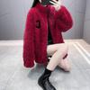 Winter Lady Coat Thickened Double-sided Faux Fleece Solid Color Stand Collar Neck Protection Letter Decor Long Sleeves Keep Warm Outdoor Travel Jacket