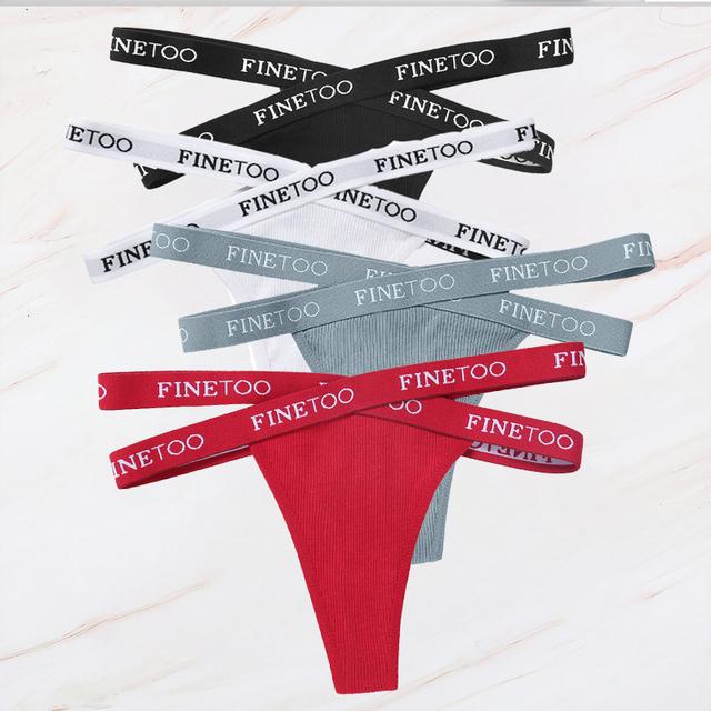FINETOO 4PCS/Lot Sexy Cross Strap Cotton G-String Women's Panties FINETOO Letter High Waisted Fashion Thongs Panty Lingerie M-XL