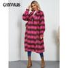 Women's Plus Size Casual Temperament Large Lapel Double Breasted Woolen Winter Long Sleeved Mid-length Plaid Overcoat
