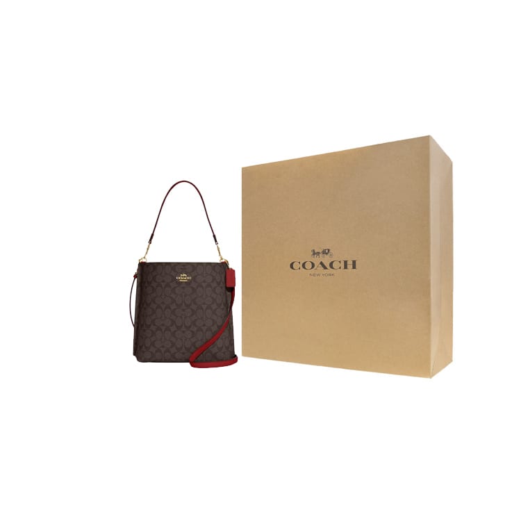 COACH Mollie Coated Canvas With Smooth Leather Bucket Bag, Portable Crossbody Bag, Shoulder Bag 28 Women's Brown CA561-IMRVQ