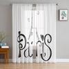 Paris Tower Art Text Window Treatment Tulle Modern Sheer Curtains for Kitchen Living Room the Bedroom Curtains Decoration