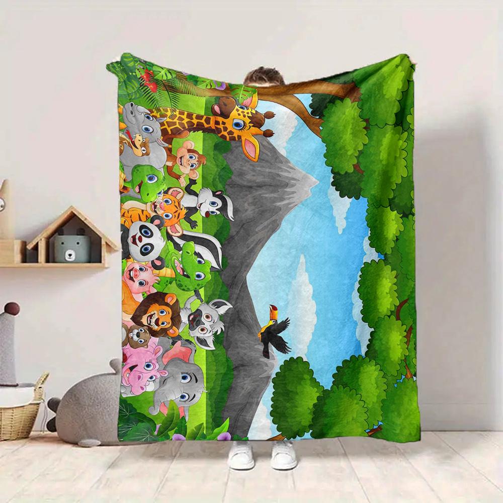 1Pc Jungle Animal Blanket Soft And Comfortable Casual Warm Camping Travel Christmas Halloween Xmas Gift M928358