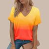 Women's V-neck Short Sleeved Sunset Printed Top Loose T-shirt Casual Shirt