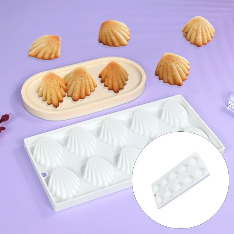 Reusable 10 Cavity Silicones Shell Shape Baking Molds For Homemade Madeleines And Mousse Dessert Pan Dishwasher Safe