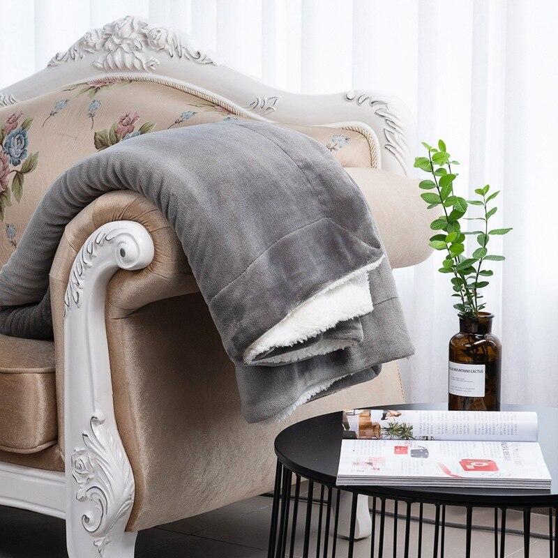 Winter Wool Blanket Adult Thick Warm Winter Double Sided Solid Color Travel Office Blanket Sofa