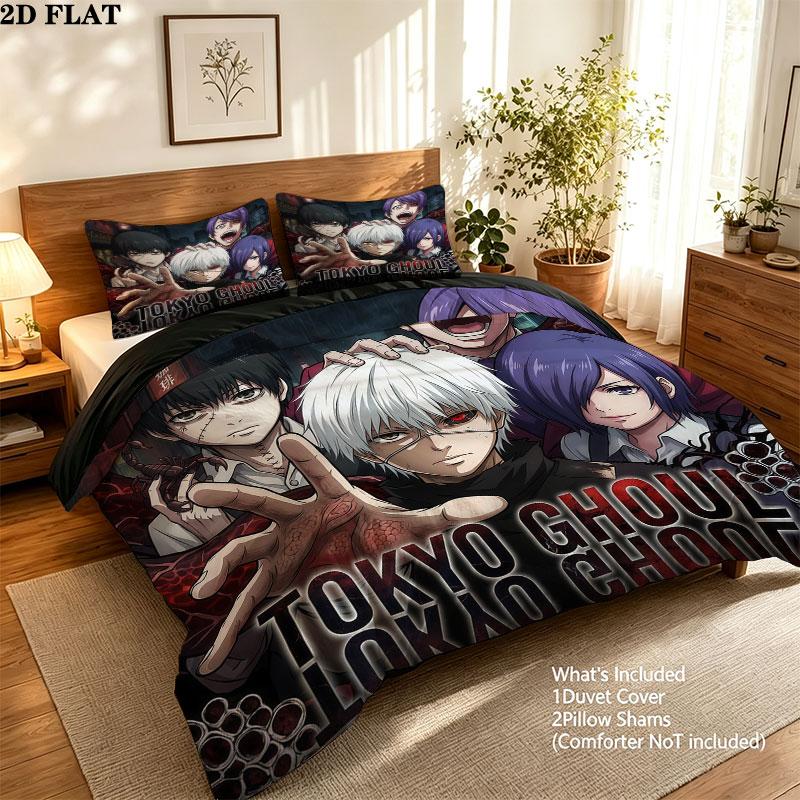 Tokyo Ghoul Pattern Bedding Quilt Set Quilt Cover Pillowcase Home Birthday Gift(1 * duvet cover + 2 * pillowcase, without core)