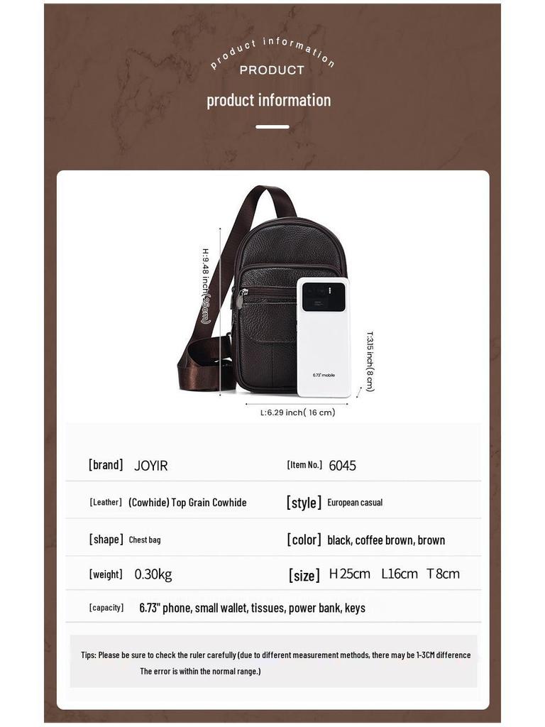 2024 Men's Genuine Leather Crossbody Chest Bag - Top Layer Cowhide for Outdoors & Business