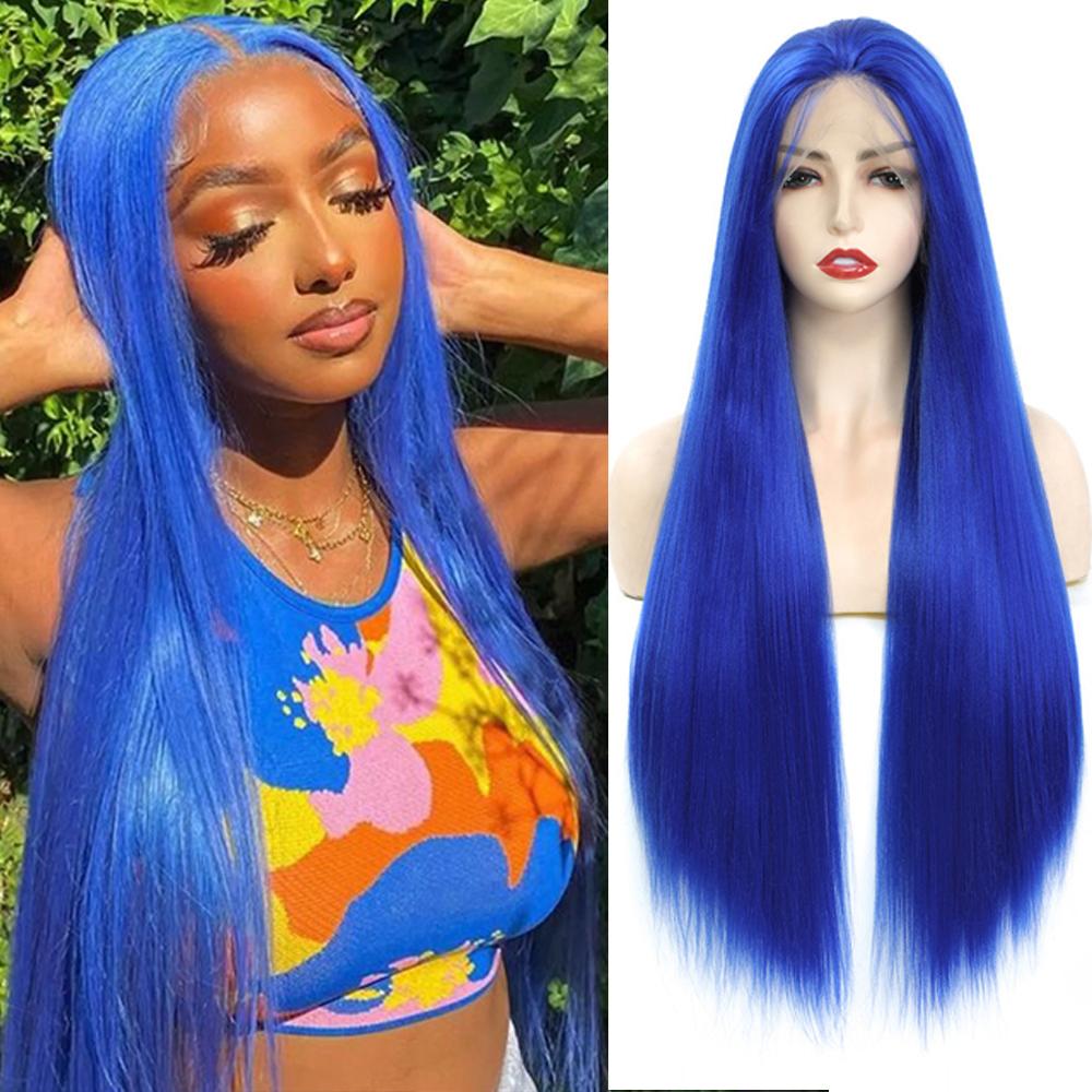 3X13 Lace Frontal Synthetic Wig Long Wavy Hair For Black Women Free Part Brown Color High Density Transparent Lace Front Wig