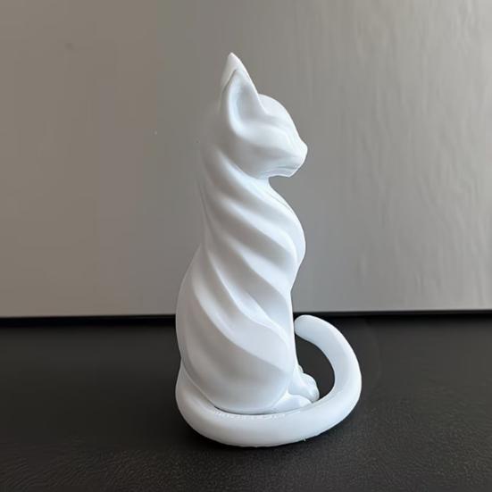 Скульптура кошки, 3D-печать, матовый белый, настольный декор с художественными линиями, домашние украшения для полки, минималистичный декор, подарок для любителей кошек
