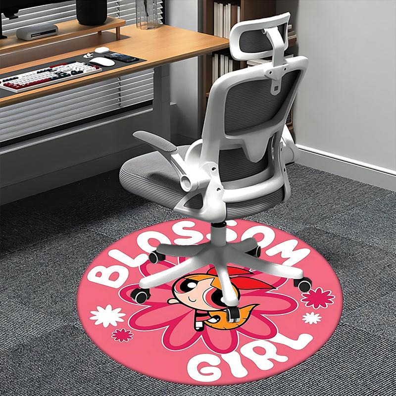Blossom,PowerpuffGirls Chair mat Round Rug Office carpet, Machine Washable, Non slip, Suitable for Living Rooms, Bedrooms
