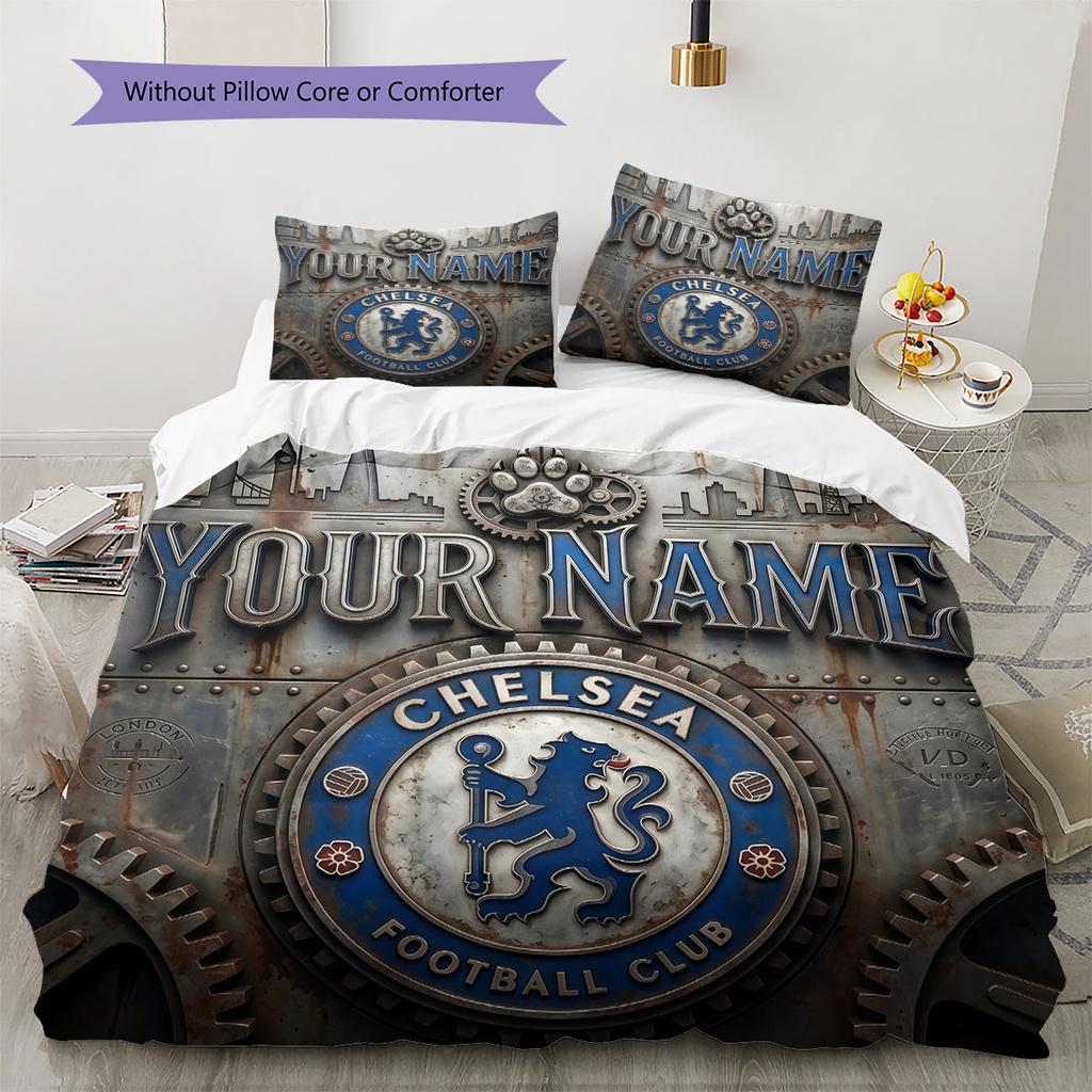 Custom Name,Chelsea FC Pattern Bedding Home Decoration Birthday Gift ( 1 duvet cover + 2 pillowcase, without core),fan merchandise.