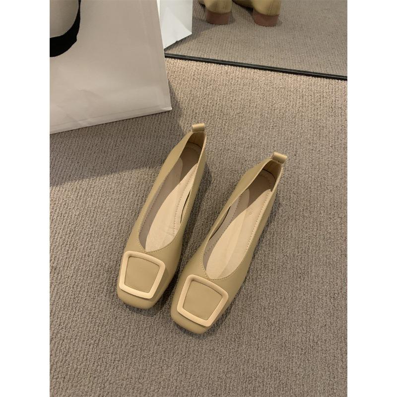 French Evening Breeze Single Shoes Women's Shoes Spring and Autumn 2024 New Square Head Commuting Versatile Light Mouth One Pedal Low Heel Ladyshoes