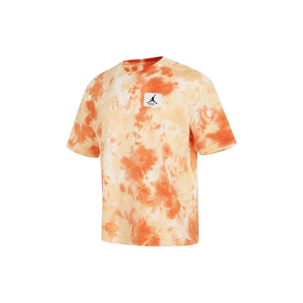 Jordan Американская ретро дофаминовая стирка с логотипом Tie-Dye, повседневная футболка с круглым вырезом и короткими рукавами, с заниженными плечами, мужские топы, оранжевый DX9584-112