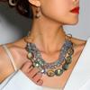 Exaggerated Crystal Multi-layer Necklace for Women Fashion Colorful Clavicle Chain Vintage Design Necklaces with Earrings GZW