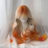 Autumn Sunset  Wig, White to Orange Gradient Long Curly Wig,Wave Full Wig, Lolita Cosplay Costume Wig, Heat Resistant Synthetic Hair Wig for Women