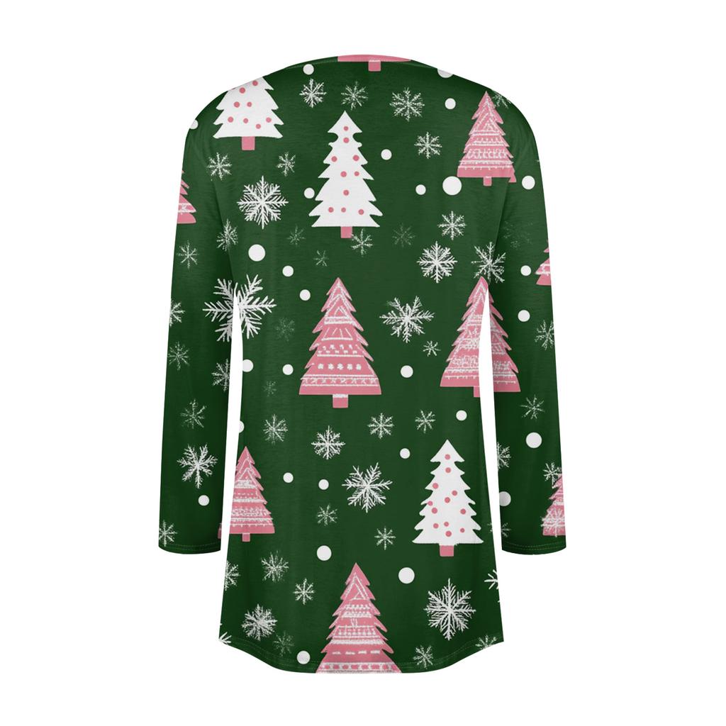 Women's Fashionable Loose-Fit Casual Cardigan With Christmas Print Mid-Length Coat
