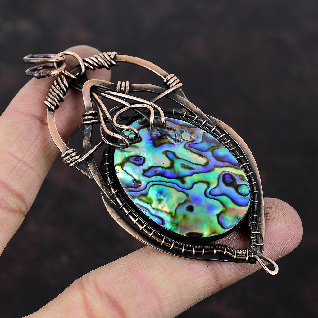 Abalone Shell Pendant Copper Wire Wrapped Pendant Handmade Designer Pendant Abalone Shell Jewelry Gemstone Pendant Copper Jewelry For Gift