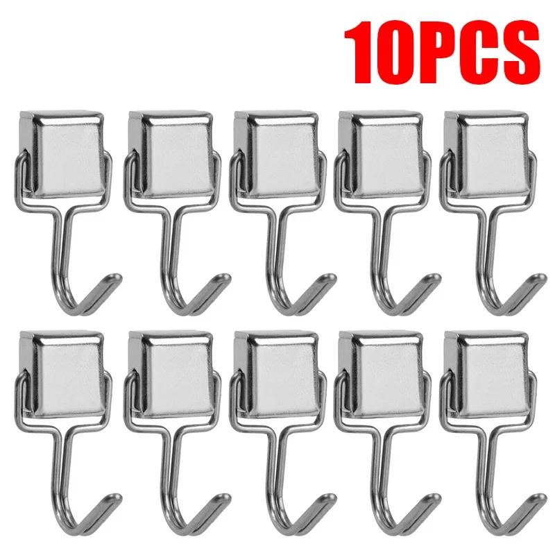 40/1PCS Strong Magnetic Hook 180° Rotating Hooks Silver Neodymium Wall-mounted Hanger Bathroom Kitchen Refrigerator Hanging Tool