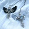 Gothic-Style Sexy Accessory: Winged Cross Pendant Necklace; Jewelry Heart-Shaped Crystal Choker Suitable For Women'S Everyday Wear.