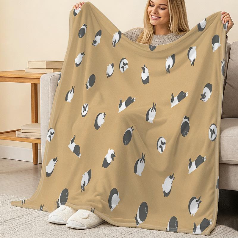 Cute Rabbit Design Flannel Fleece Blanket - Soft, Warm & Cozy, Ideal for Home & Dorm Use - Perfect for Christmas, Halloween