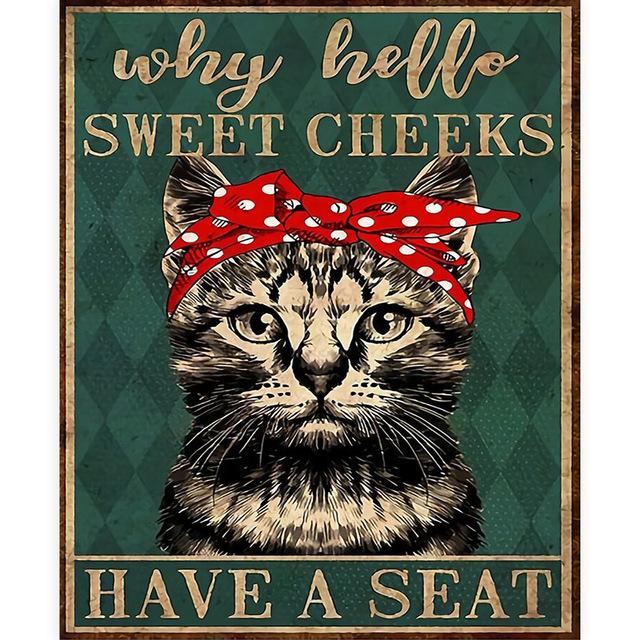 Панк Черный Кот Холст Картина Ретро Интересно Психического Здоровья Ванная Комната Гостиная Украшения Картина Настенное Искусство Домашний Декор