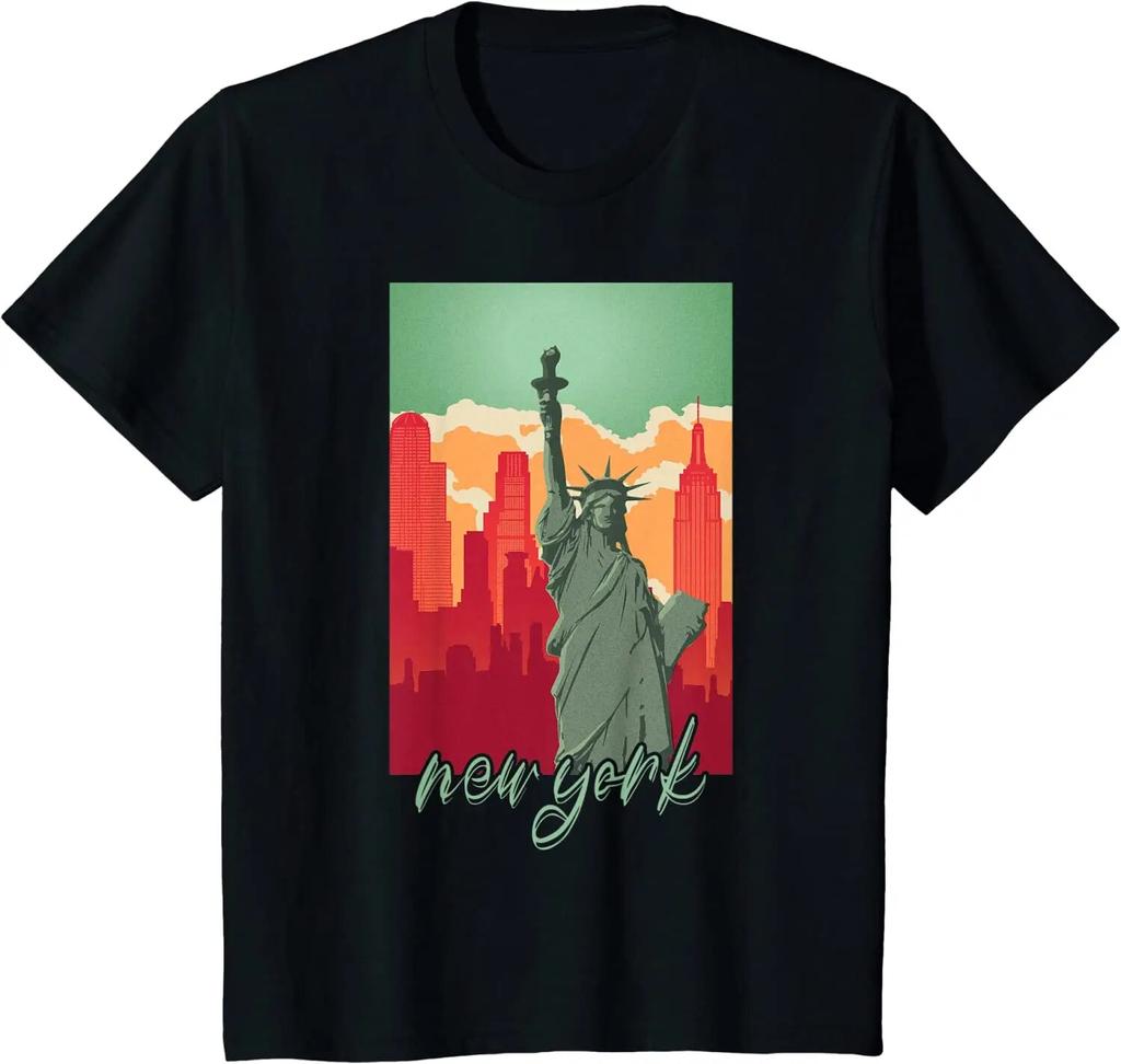 Футболка New York Skyline Heartbeat Статуя Свободы «Я люблю Нью-Йорк» Одежда унисекс Four Seasons Футболка большого размера Футболки из хлопка