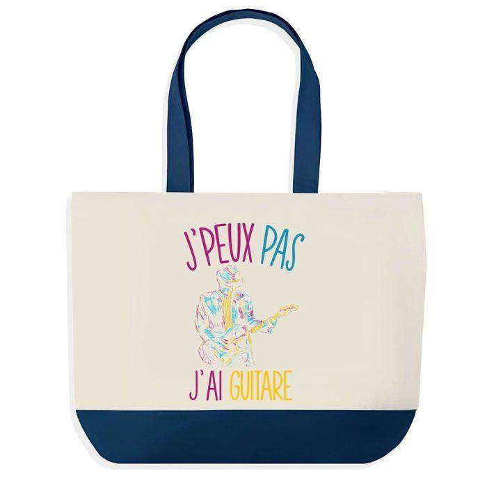 Tote bag - PLANETEE - J'peux pas Guitare - Bleu - Coton - 40 x 45 cm